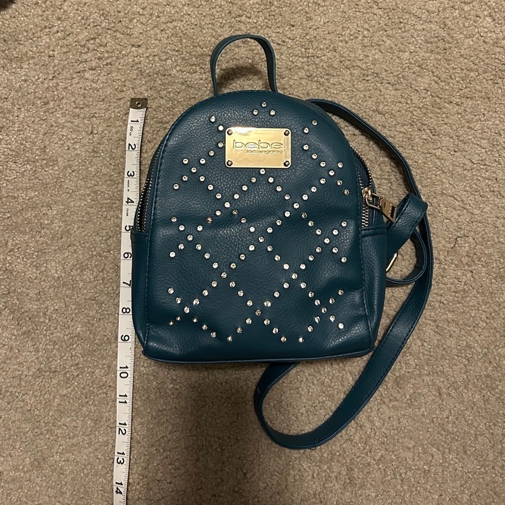 Bebe Teal Rhinestone Backpack Purse - Picture 5 of 14